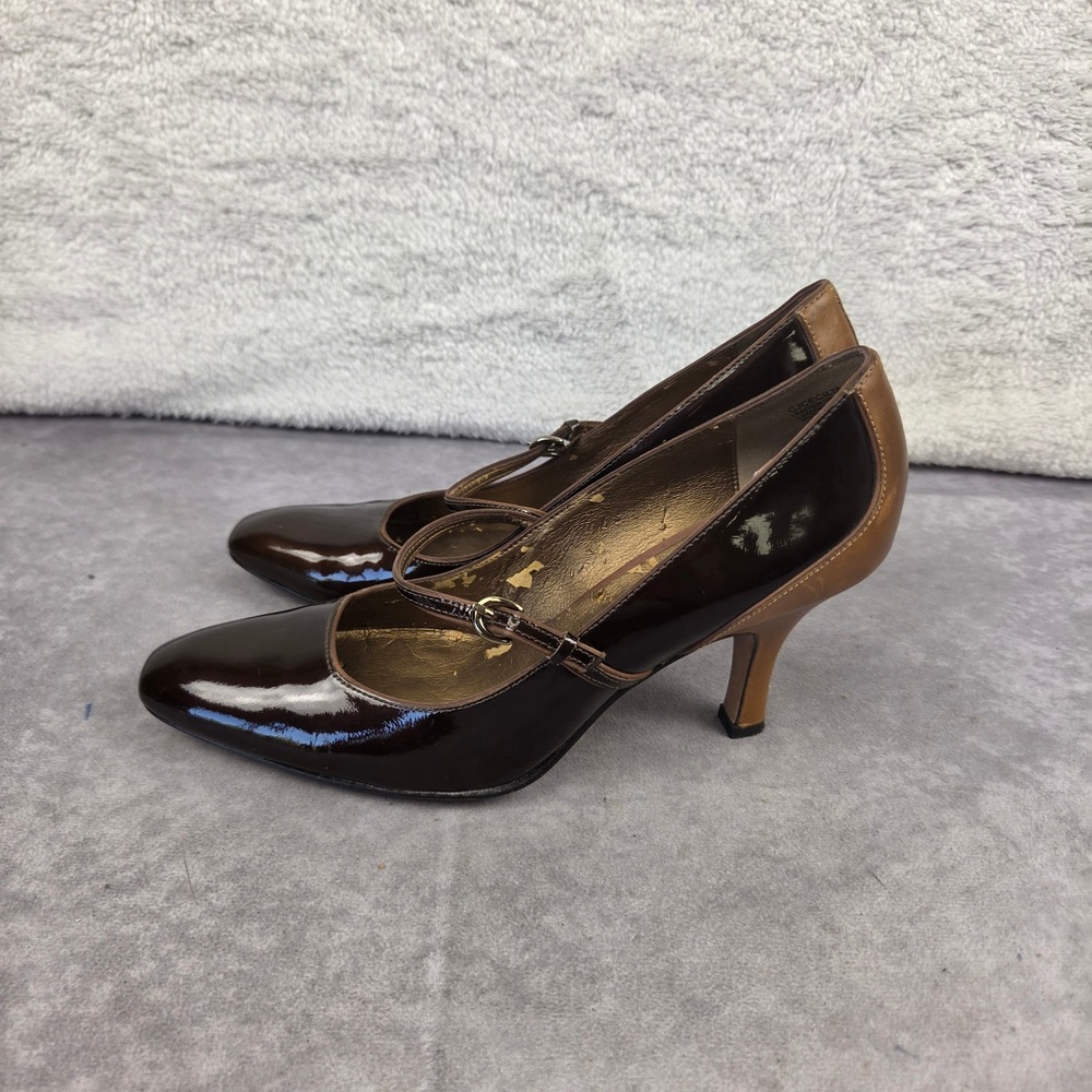 Circa Joan & David Mary Jane Pumps Brown Patent Leather Two Tone Heels Size 8.5M
